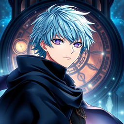 An intriguing light novel cover featuring a male character with shaggy aqua blue hair that adds a mystical vibe to his appearance