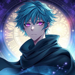 An intriguing light novel cover featuring a male character with shaggy aqua blue hair that adds a mystical vibe to his appearance