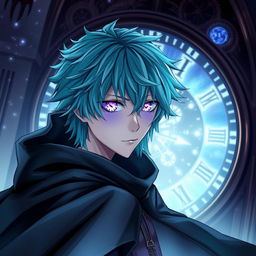 An intriguing light novel cover featuring a male character with shaggy aqua blue hair that adds a mystical vibe to his appearance