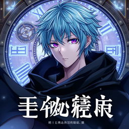 An intriguing light novel cover featuring a male character with shaggy aqua blue hair that adds a mystical vibe to his appearance