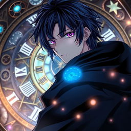 An enchanting light novel cover featuring a male character with shaggy dark blue hair that adds depth to his mysterious persona