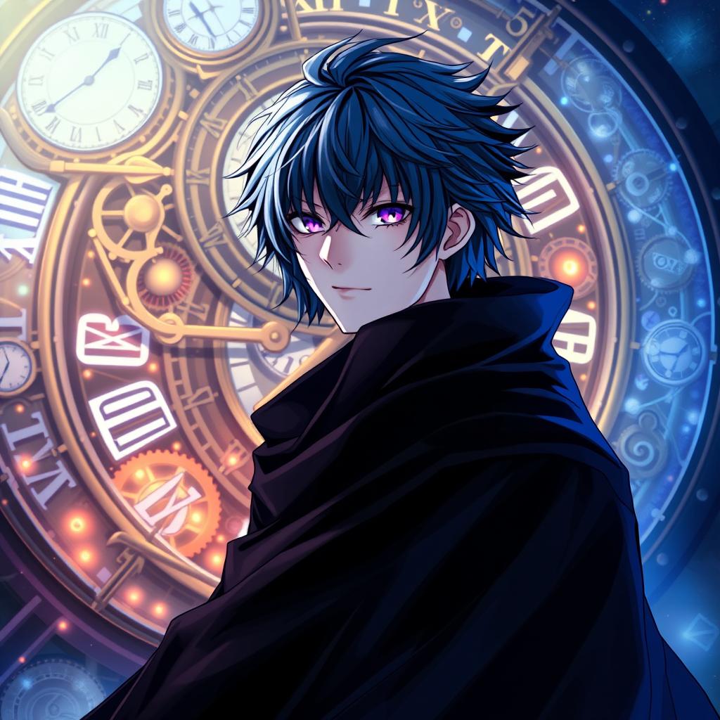 An enchanting light novel cover featuring a male character with shaggy dark blue hair that adds depth to his mysterious persona