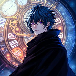 An enchanting light novel cover featuring a male character with shaggy dark blue hair that adds depth to his mysterious persona