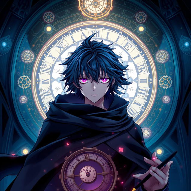 An enchanting light novel cover featuring a male character with shaggy dark blue hair that adds depth to his mysterious persona