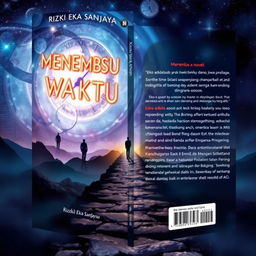 A captivating book cover for a novel titled 'Menembus Waktu' by Rizki Eka Sanjaya