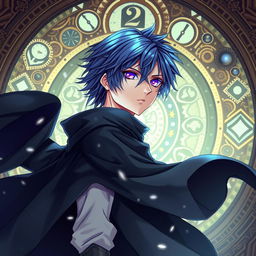 A captivating light novel cover featuring a male character with shaggy blue hair that adds an element of mystery to his look