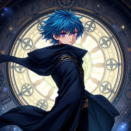 A captivating light novel cover featuring a male character with shaggy blue hair that adds an element of mystery to his look