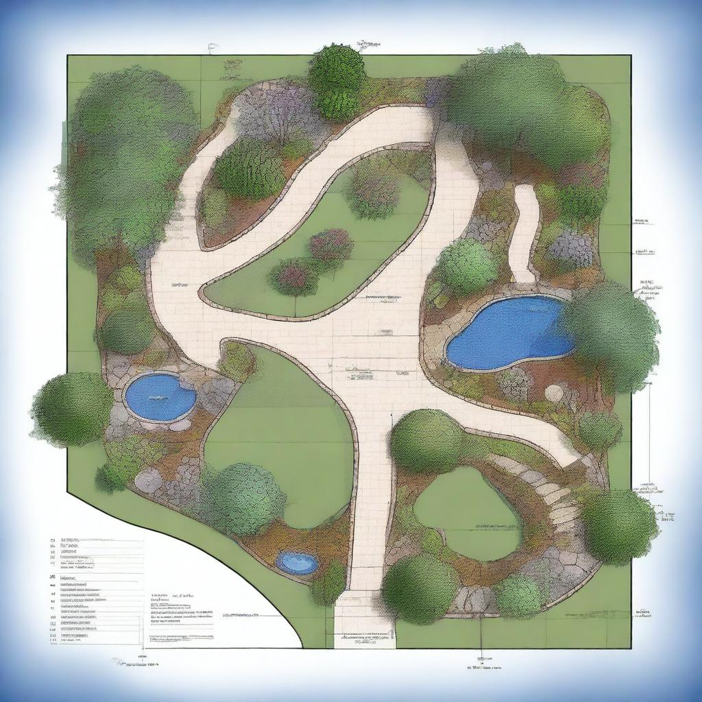 This is a high-quality image of a working draft for a landscape design