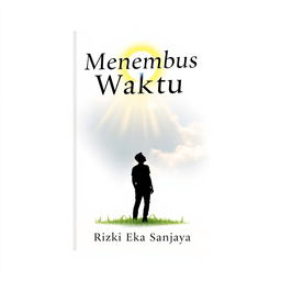 A book cover design for 'Menembus Waktu' by Rizki Eka Sanjaya, featuring a pristine white background