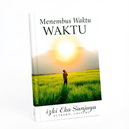 A book cover design for 'Menembus Waktu' by Rizki Eka Sanjaya, featuring a pristine white background