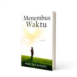 A book cover design for 'Menembus Waktu' by Rizki Eka Sanjaya, featuring a pristine white background