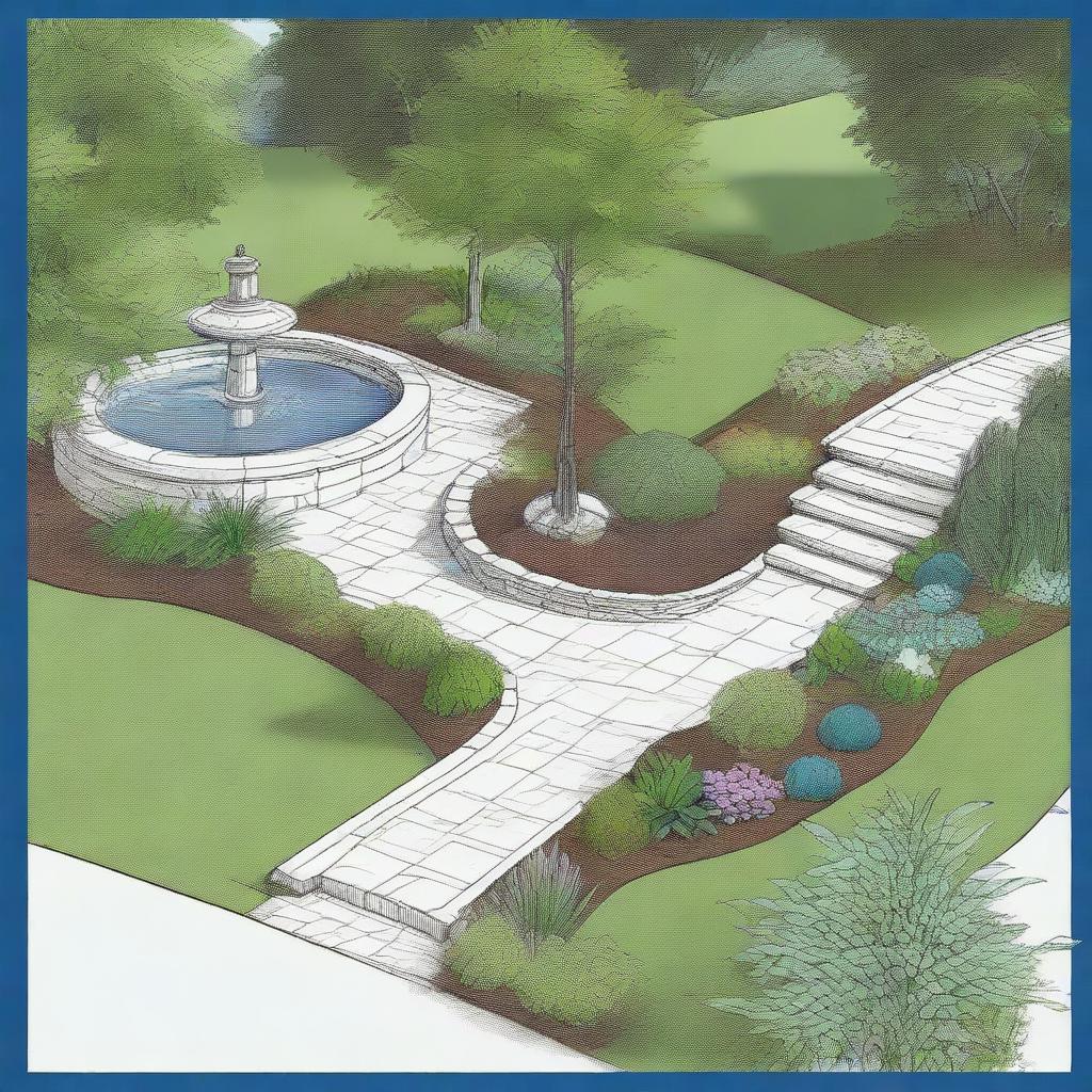 This is a high-quality image of a working draft for a landscape design