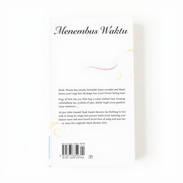 The back cover design for a book titled 'Menembus Waktu' by Rizki Sanjaya