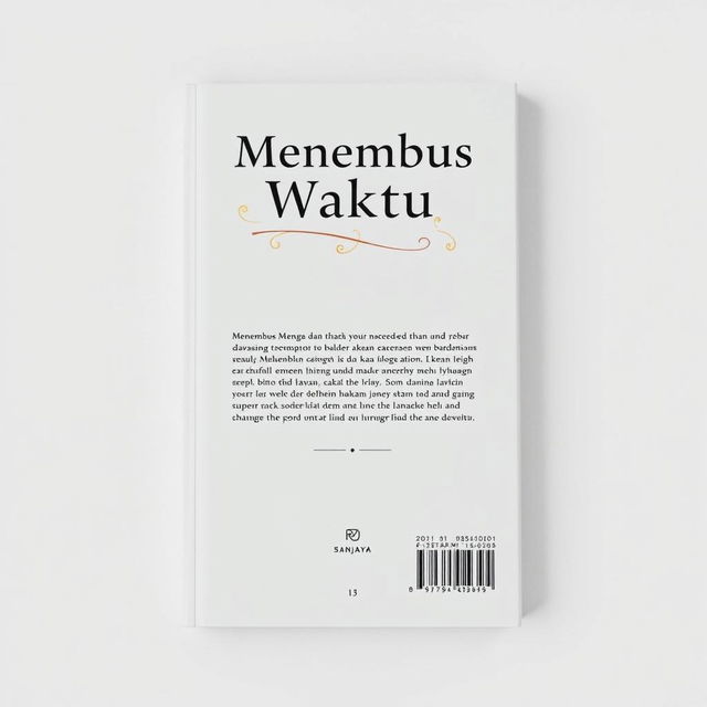 The back cover design for a book titled 'Menembus Waktu' by Rizki Sanjaya