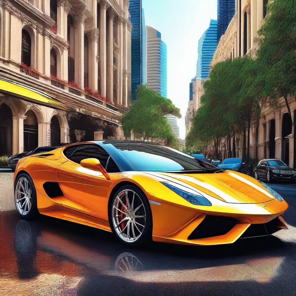 A high-quality digital art image showcasing a collection of sports and exotic cars