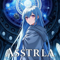 A stunning light novel cover featuring a female character with long, flowing blue hair that cascades elegantly down her back