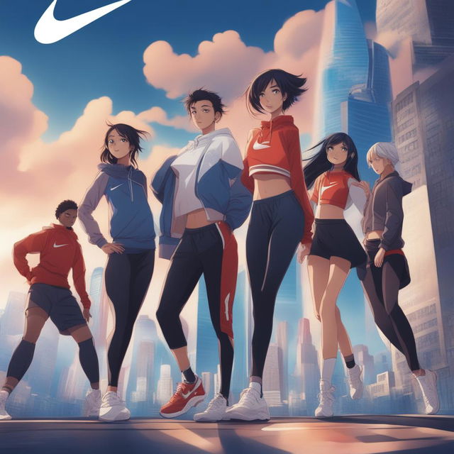 A high-quality anime style digital art piece advertising Nike