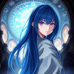 A stunning light novel cover featuring a female character with long, flowing blue hair that cascades elegantly down her back