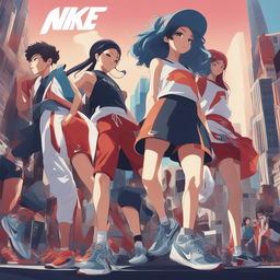 A high-quality anime style digital art piece advertising Nike