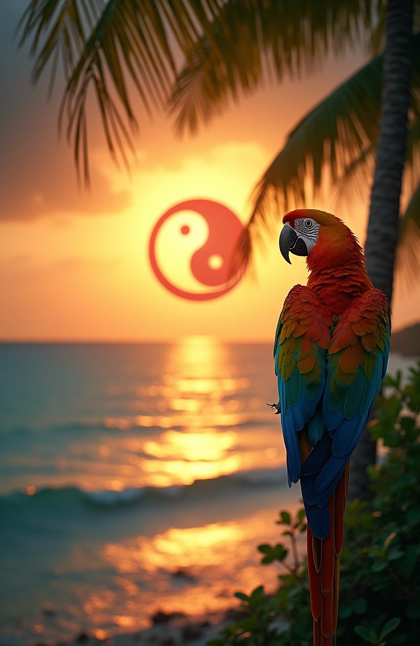 A beautiful scene capturing the morning sun displaying the yin and yang symbol as it rises over a serene ocean