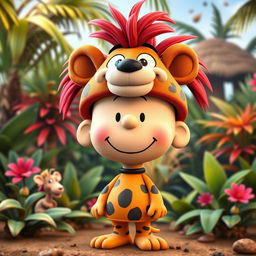 A Peanuts cartoon character creatively dressed as Pumbaa from The Lion King, featuring a distinct headpiece that captures Pumbaa's characteristics