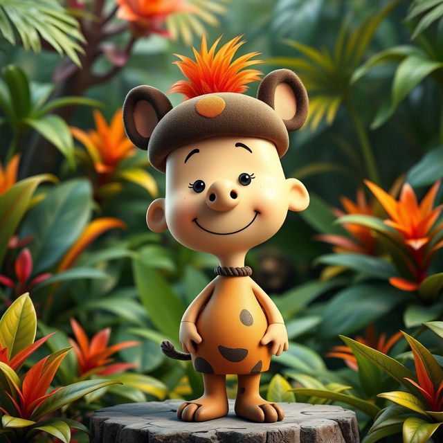 A Peanuts cartoon character creatively dressed as Pumbaa, the wild boar from The Lion King, featuring a distinctive headpiece that embodies Pumbaa's unique look