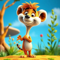 A Peanuts cartoon character dressed as Timon, the meerkat from The Lion King, featuring a playful headpiece that captures Timon's distinct appearance