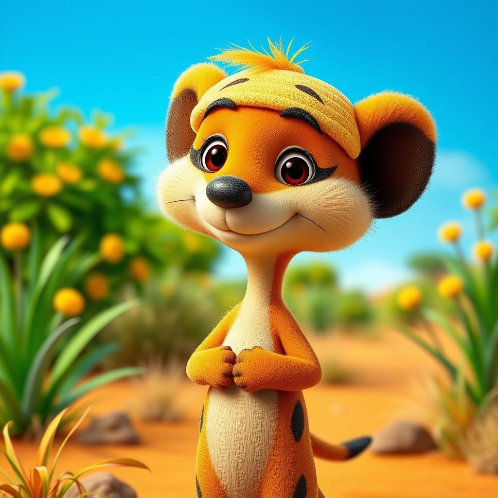 A Peanuts cartoon character dressed as Timon, the meerkat from The Lion King, featuring a playful headpiece that captures Timon's distinct appearance