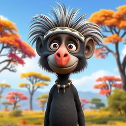 A Peanuts cartoon character dressed as Rafiki, the mandrill from The Lion King, featuring a playful headpiece that captures Rafiki's unique appearance