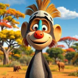 A Peanuts cartoon character dressed as Rafiki, the mandrill from The Lion King, featuring a playful headpiece that captures Rafiki's unique appearance