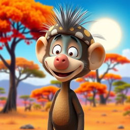 A Peanuts cartoon character dressed as Rafiki, the mandrill from The Lion King, featuring a playful headpiece that captures Rafiki's unique appearance