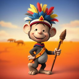 A cartoon character from the Peanuts comic strip dressed in the costume of Rafiki, the mandrill from The Lion King, complete with Rafiki's distinctive headpiece adorned with colorful feathers