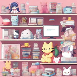 A high-quality digital art thumbnail image showcasing a variety of iconic anime merchandise