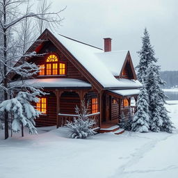 A picturesque scene showcasing traditional Russian architecture amidst a vibrant winter landscape