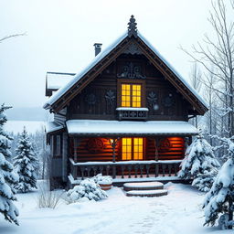 A picturesque scene showcasing traditional Russian architecture amidst a vibrant winter landscape