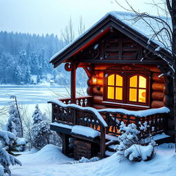 A picturesque scene showcasing traditional Russian architecture amidst a vibrant winter landscape