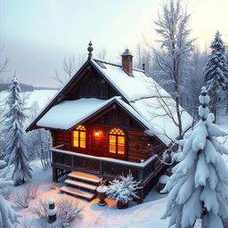A picturesque scene showcasing traditional Russian architecture amidst a vibrant winter landscape