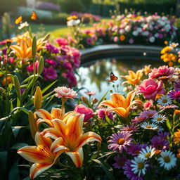 A stunningly beautiful close-up of a lush garden at dawn
