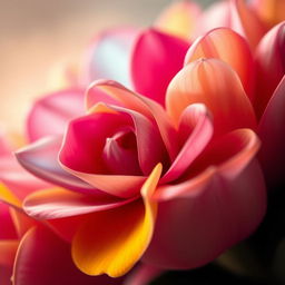 A beautiful close-up shot of an abstract floral design that resembles soft contours and curves, with vibrant colors blending seamlessly, creating an overall sense of warmth and allure