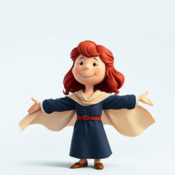 A Peanuts cartoon character dressed as Rose from Romeo and Juliet, featuring red, lightly curled hair styled in a loose half-up do with a few natural strands falling down