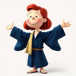 A Peanuts cartoon character dressed as Rose from Romeo and Juliet, with red, lightly curled hair styled in a loose half-up do and a few natural strands falling down
