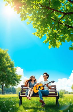 A vibrant scene featuring a bright blue sky at the top, with shining blue eyes elegantly illustrated within the clouds