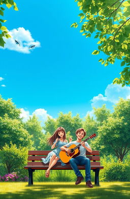 A vibrant scene featuring a bright blue sky at the top, with shining blue eyes elegantly illustrated within the clouds