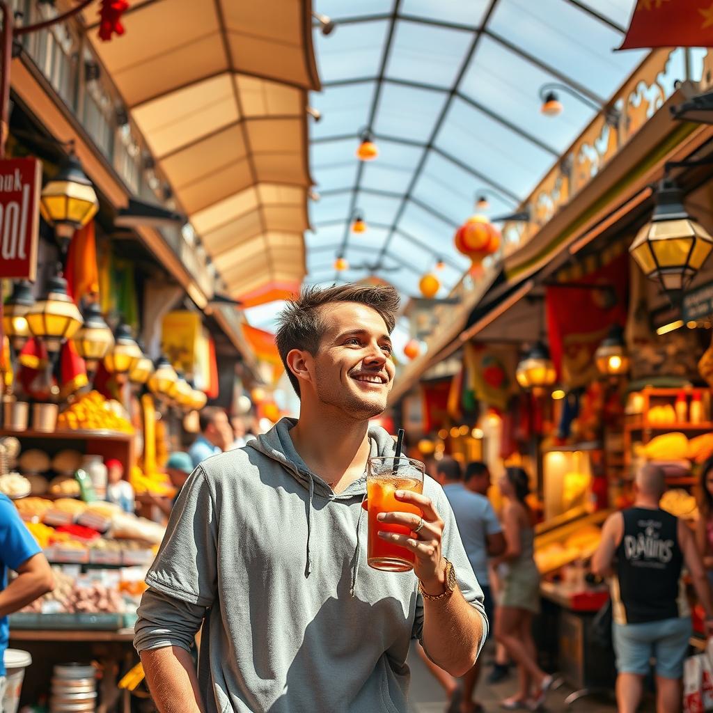 A captivating poster of Istanbul's bustling bazaar, showcasing a vibrant and colorful market scene filled with various stalls, colorful textiles, spices, and lively shoppers