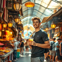A captivating poster of Istanbul's bustling bazaar, showcasing a vibrant and colorful market scene filled with various stalls, colorful textiles, spices, and lively shoppers