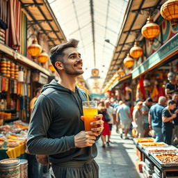 A captivating poster of Istanbul's bustling bazaar, showcasing a vibrant and colorful market scene filled with various stalls, colorful textiles, spices, and lively shoppers