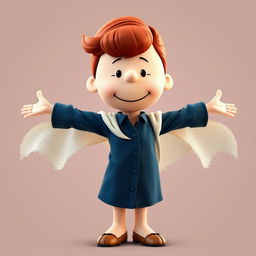 A Peanuts cartoon character dressed as Rose from Titanic, featuring red, lightly curled hair styled in a loose half-up do with a few natural strands falling down