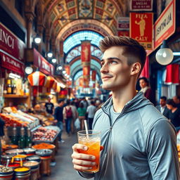 A beautiful poster showcasing Istanbul's bustling bazaar, filled with colorful stalls and a lively atmosphere