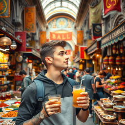 A beautiful poster showcasing Istanbul's bustling bazaar, filled with colorful stalls and a lively atmosphere