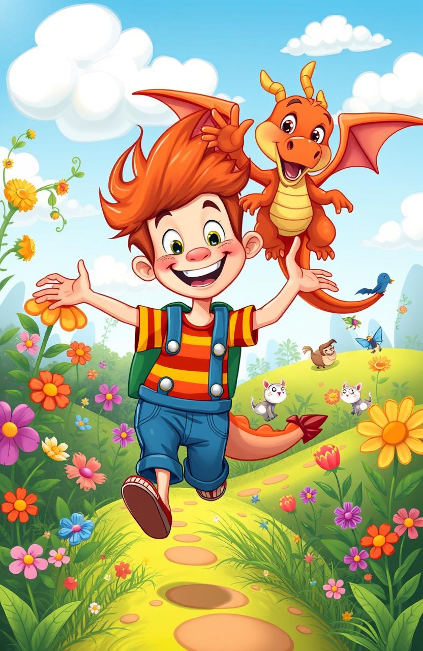 A whimsical illustration of Wacky, a colorful, cartoonish character, embarking on exciting adventures in a vibrant fantasy world